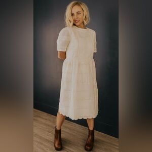 Roolee Eyelet Midi Dress In Baby Pink Size L